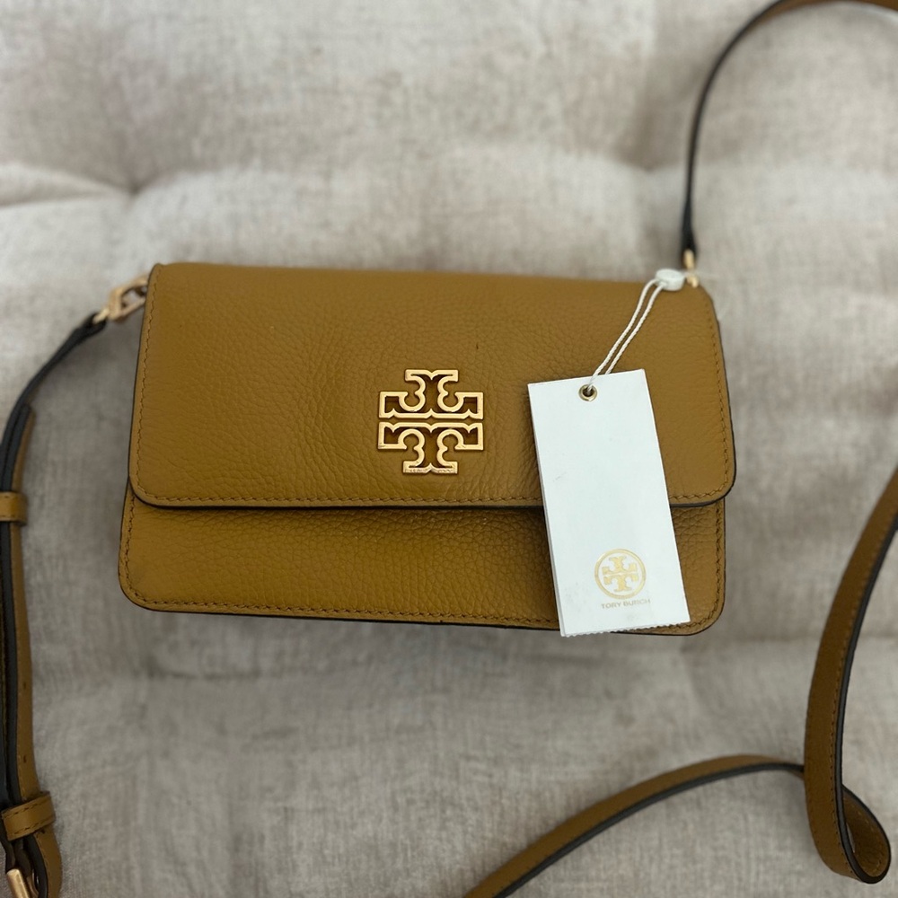 Tory Burch Mustard Yellow Leather Crossbody with Gold Hardware